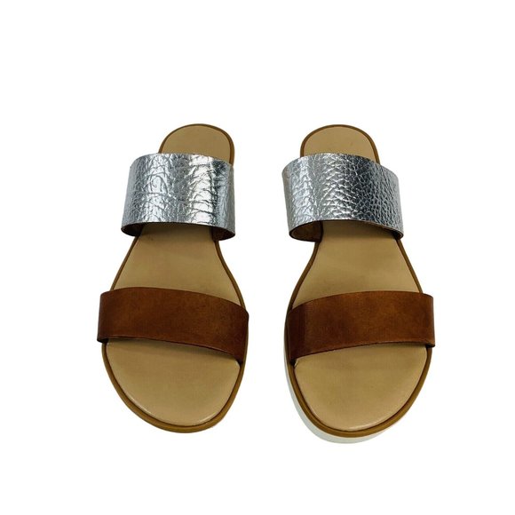 A Giannetti Bohemian Flat Slide Sandal Sz 8 Leather Double Strap Summer Italy - Picture 4 of 12